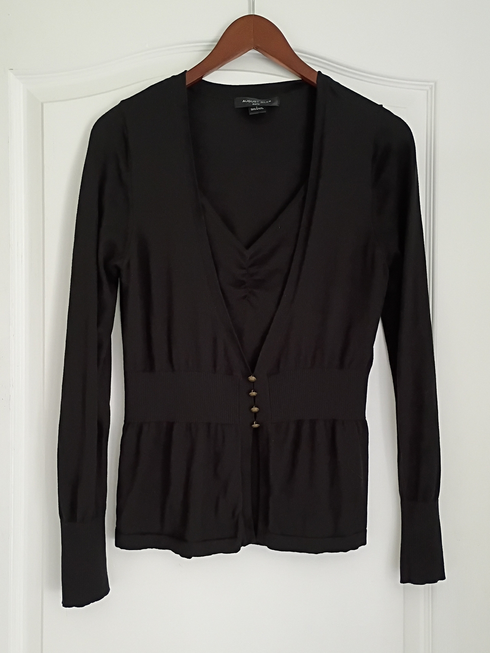 august silk Black Long Sleeve V-Neck Cardigan Sweater